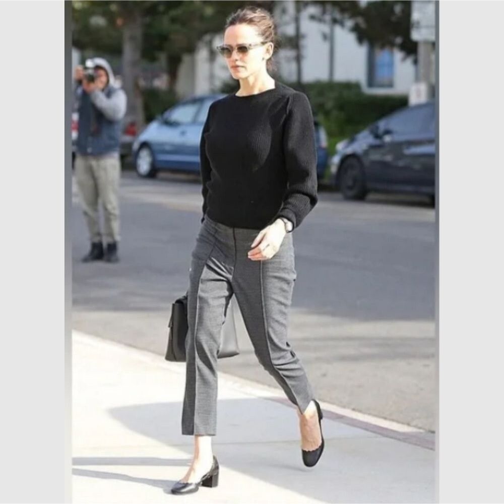 CHLOE Lauren Scalloped Leather Pumps Curved Block Heels Slip On 37.5 / 7.5 Black - Picture 3 of 16